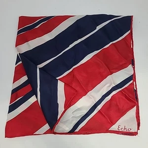 Vintage ECHO Square Scarf Red White Blue Stripes Patriotic Silk Feel 22x23inch - Picture 1 of 8
