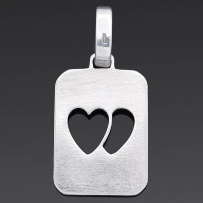 Vintage GUCCI Sterling Silver Double Heart Dog Tag Pendant - Image 1 of 4