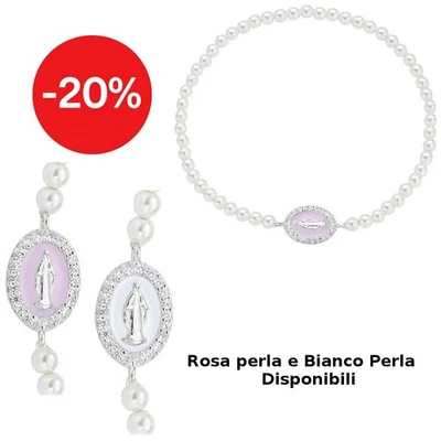 Bracciale elastico Amen donna perle medaglia Madonna Miracolosa argento 925 - Immagine 1 di 2