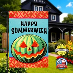 Summerween Halloween Jardín Bandera Sandía Jack O Linterna 12.5x18" Doble Cara - Imagen 1 de 13