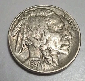 VOLLHORN 1937 P SCHÖNES ORIGINAL BÜFFEL NICKEL 5¢ Versand 95¢! 🇺🇸 BN768 - Bild 1 von 2