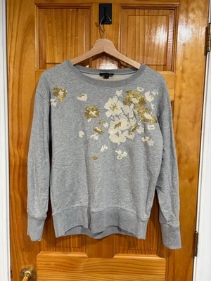 Moletom J.Crew dourado bordado floral cinza 100% algodão feminino pequeno - Imagem 1 de 4