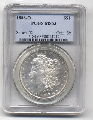 HERMOSO Dólar de Plata "Morgan" Cabeza Libertad Original 1888-O ~ PCGS MS63 $1 Foto 1 de 2