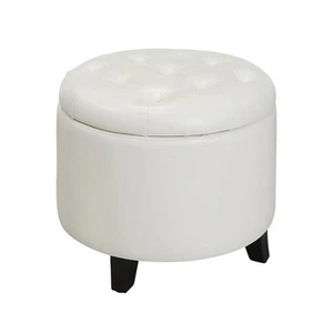 Convenience Concepts Designs4Comfort Round Ottoman in Ivory Faux Leather Fabric - Picture 1 of 5