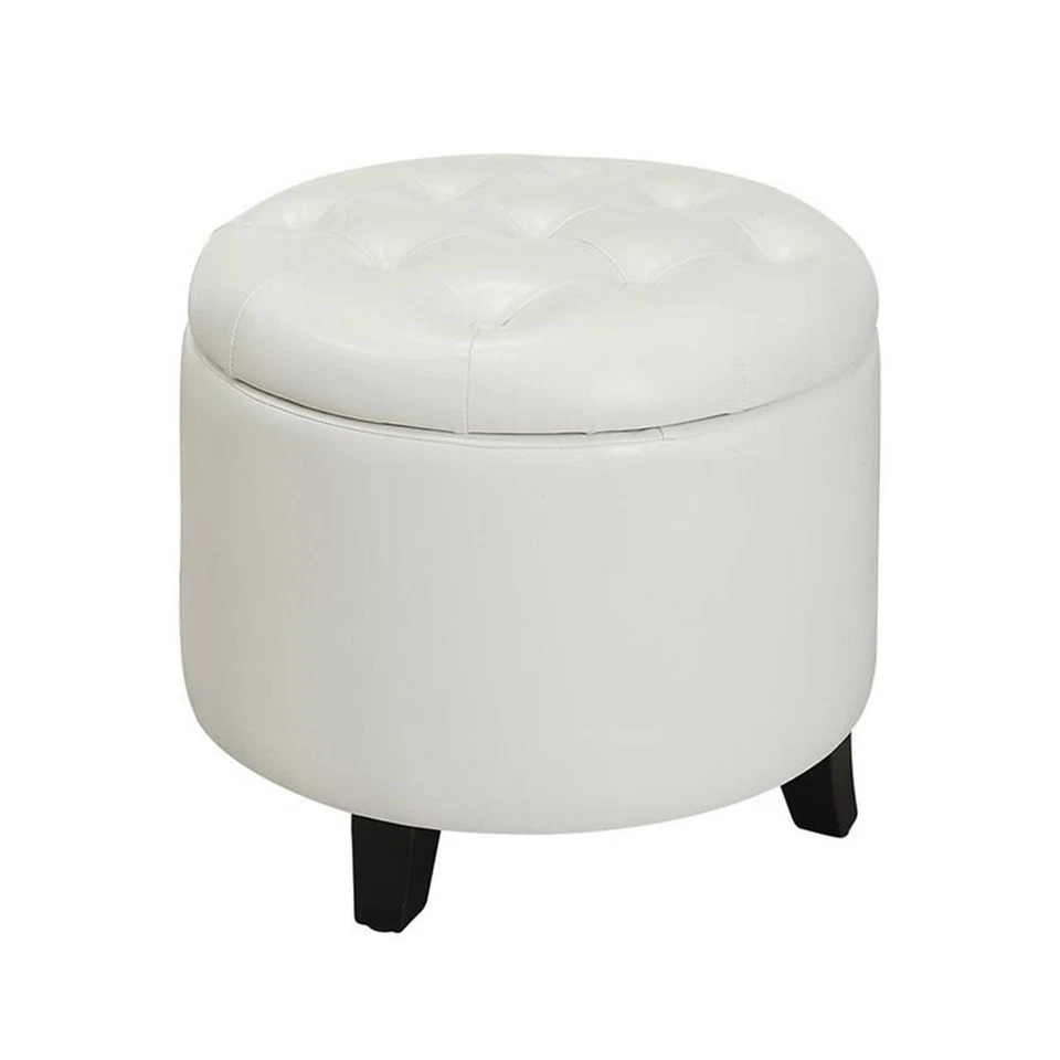 Convenience Concepts Designs4Comfort Round Ottoman in Ivory Faux Leather Fabric - Image 1 of 4