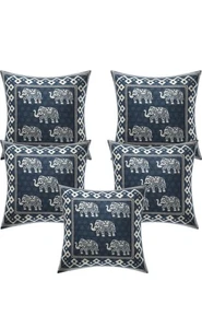 Indian Cotton Elephant Print Cushion Cover 40x40 cm | Decorative Sofa Pillow Cas - Picture 1 of 4