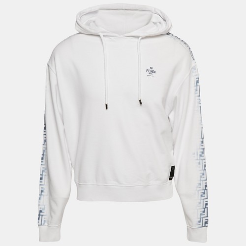 Felpa con cappuccio Fendi bianca stampa FF cotone maglia S