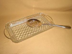 VTG WEXFORD CRANBERRY SAUCE SERVING DISH & SILVERPLATED SPOON-ANCHOR HOCKING - Picture 1 of 8