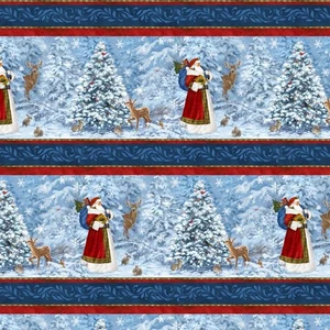 Northcott - St. Nicholas - Scenic Repeating Border Stripe - Dark Blue/Multi, BTY - Picture 1 of 8
