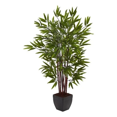 Почти натуральное 48-дюймовое бамбуковое шелковое дерево с сеялкой зеленое/черное - Изображение 1 из 4