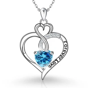 Collar de piedra de nacimiento para mujer, collar de corazón de plata de ley 925 para esposa ella - Imagen 1 de 15