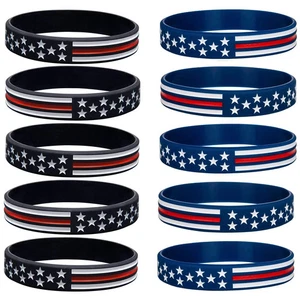 Paquete de 10 pulseras bandera americana delgada línea roja pulsera de goma silicona - Imagen 1 de 5
