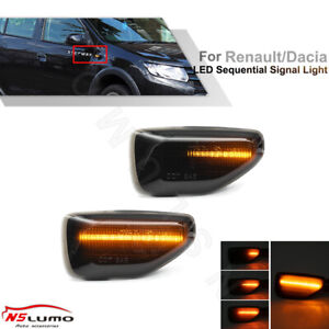 For Dacia Sandero Renault Smoked LED Sequential Side Marker Fender Signal Lights