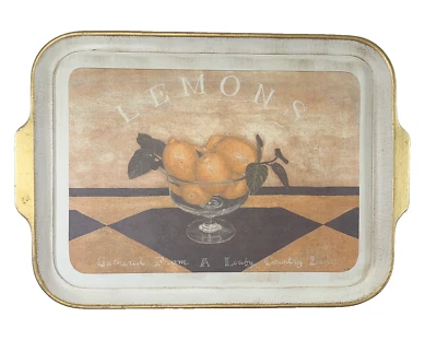  "BANDEJA DE MADERA Arte de Pared Bandeja Decorativa para Servir LIMONES Borde Dorado Italia 17""" Foto 1 de 4