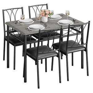 5 Piece Dining Table Set Kitchen Table and Upholstered Chairs Grey Furniture Set - Picture 1 of 11