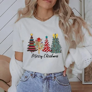 Merry Christmas Tee Leopard Buffalo Plaid Polka dot L Large T-Shirt NWT - Picture 1 of 5