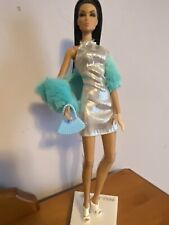 New silver dress with blue green Furry wrap includes accessories. Free gift.