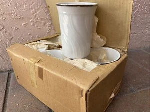 VINTAGE Set of 6 LEFTON Porcelain Tumbler’s HY8236 SILVER Rim JAPAN Original Box - Picture 1 of 7