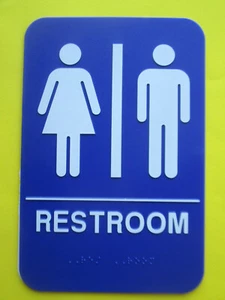 On Top Awards - Unisex Bathroom Sign 6"x9" Blue & White Plastic ADA Compliant - Picture 1 of 8