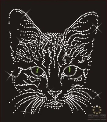 Hotfix Strass Bügelbild Applikation Bügelmotiv Katze Katzenkopf Crystal 120921 - Bild 1 von 2