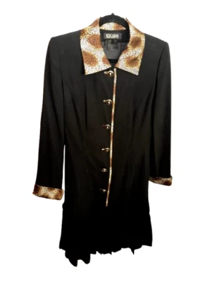 Vintage Escada Dress Margaretha Ley Black Gold Leopard 1980s Lana Wool - Image 1 of 4