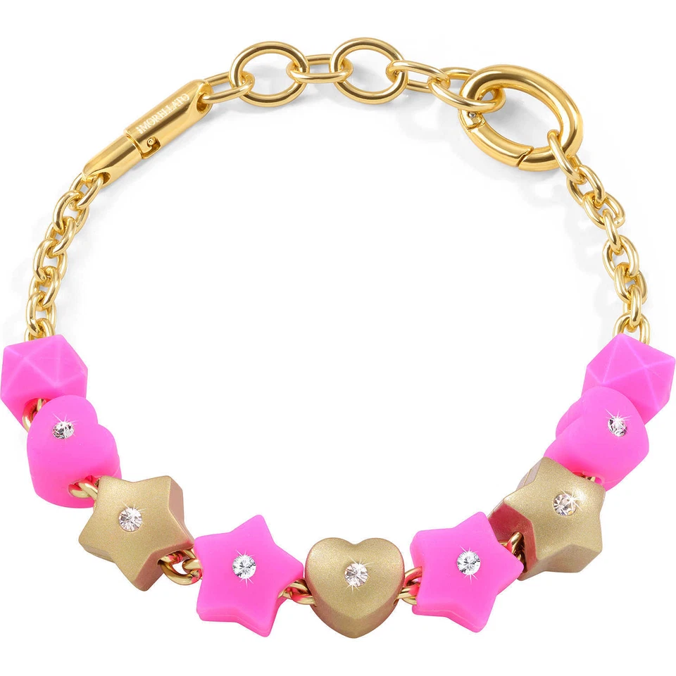 BRACCIALE DONNA MORELLATO COLOURS,9 CHARMS CUORI FUCSIA,STELLE ORO,JEWEL,SABZ341 - Immagine 1 di 1