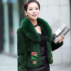 Lady Outdoor Warm Floral Faux Fur Cardigan Coat Retro Fluffy Slim Jacket Outwear