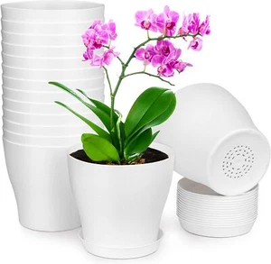 Plant Pots Set of 15 Plastic Planters Multiple Drainage Holes Tray Succulents - Picture 1 of 6
