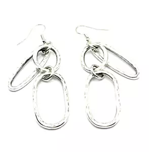 Brighton Circle Oval 3-Hoops Brushed Hammered Silver Tone Custom Earrings - Imagen 1 de 5
