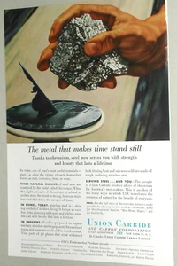 1954 UNION CARBIDE advertisement, Chromium, steel-making, Sundial - Picture 1 of 3