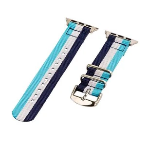 Navy/White/Light Blue - 2 Piece Classic SS Nylon Watch Band for 38mm Apple Watch - Picture 1 of 1