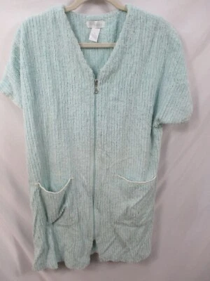 Cabernet Womens Robe Small Blue V Neck Pockets Zips Short Sleeve Cotton Blend - Image 1 of 4