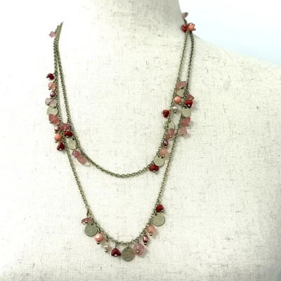 "Collar Lia Sophia 38"" nuevo con etiquetas, cadena tono dorado con cuentas de oro, rosa, rojo, perlas" Foto 1 de 4