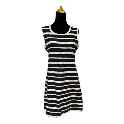 Vestido Vaina Max Studio Blanco y Azul Marino Rayas Cuerda Bordada Talla Mediana M Foto 1 de 4