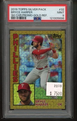 2019 TOPPS SILVER PACK 1984 GOLD REFRACTOR BRYCE HARPER /50 PHILLIES #32 PSA 9 - Image 1 of 2