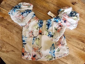 New Abercrombie & Fitch Floral Smocked Puff Sleeve Off The Shoulder Top Small - Picture 1 of 5
