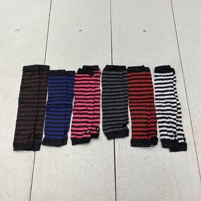Striped Fingerless Gloves One Size Multi Color Arm Warmers Set 6 Pairs - Image 1 of 4