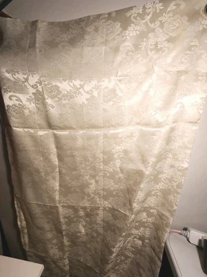 Cream Holiday Solid Tablecloth With Floral Design 48"x56" Retro Polyester - Image 1 of 4