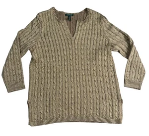 Neu mit Etikett Lauren Ralph Lauren Pullover Pulli Rundhalsausschnitt Zopfmuster gold metallic neu - Bild 1 von 11