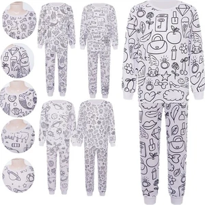 Kids Funny DIY Hand Painted Coloring Pjs Set Cartoon Colorable Top Pants Set  - Picture 1 of 63