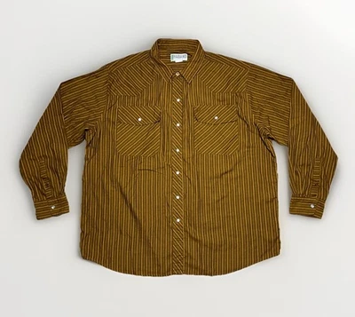 Haband Western Shirt Pearl Snap Buttons Size Striped Men's Brown - Image 1 of 4