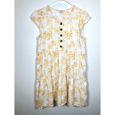 American Eagle Babydoll Dress Womens Sz Medium Ivory Yellow Floral Cottagecore - Image 1 of 4