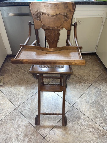 Antique Child's High Chair And Stroller Carriage Combination Cover