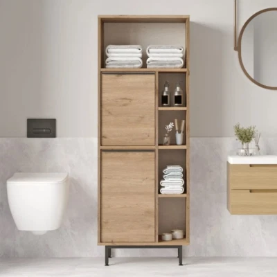 MODAL CASA Colonna mobile bagno 60xH162 design moderna 2 ante vani rovere Kenzo - Immagine 1 di 4