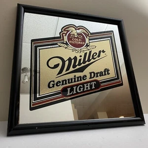 Vintage 1991 Miller Genuine Draft Light Beer-Mirrored Sign 20x20 Bar Man-Cave - Picture 1 of 11