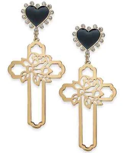 THALIA SODI Gold-Tone Rose-Cross & Heart Stud Drop Earrings - Picture 1 of 2