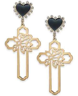 THALIA SODI Gold-Tone Rose-Cross & Heart Stud Drop Earrings - Image 1 of 2