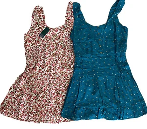 Lot Of 2 Womens Size 2X Wide Strap Button Front Short Dress Floral Wild Fable - Picture 1 of 12
