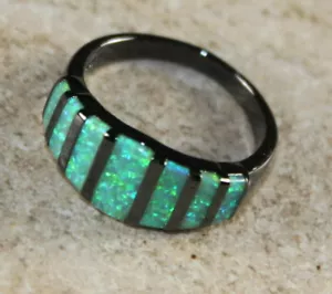 BLACK SILVER Elegant Green Fire Opal Ring Size 7, WR41503 - Picture 1 of 3