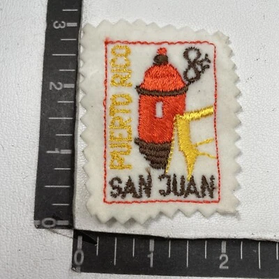 Vtg SAN JUAN PUERTO RICO 8¢ Postage Stamp Theme Felt Patch (w/ ORANGE GARITA)76H Foto 1 de 2